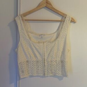 Ivory Lace Cropped Camisole with Front Buttons
